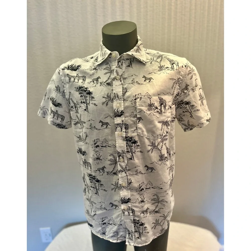 Banana Republic Shirt Mens Small White Excellent Safari Toile Linen Slim Fit